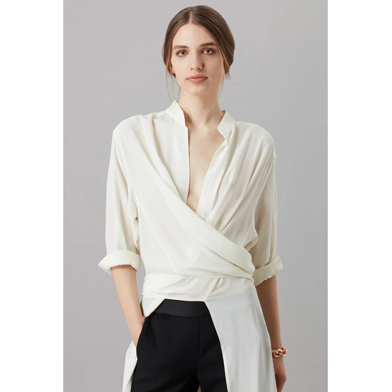 

Elegant White Long Sleeve Stand Collar Fashion Outerwear Personality Design Spring Autumn New Style Women's Business Casual S...