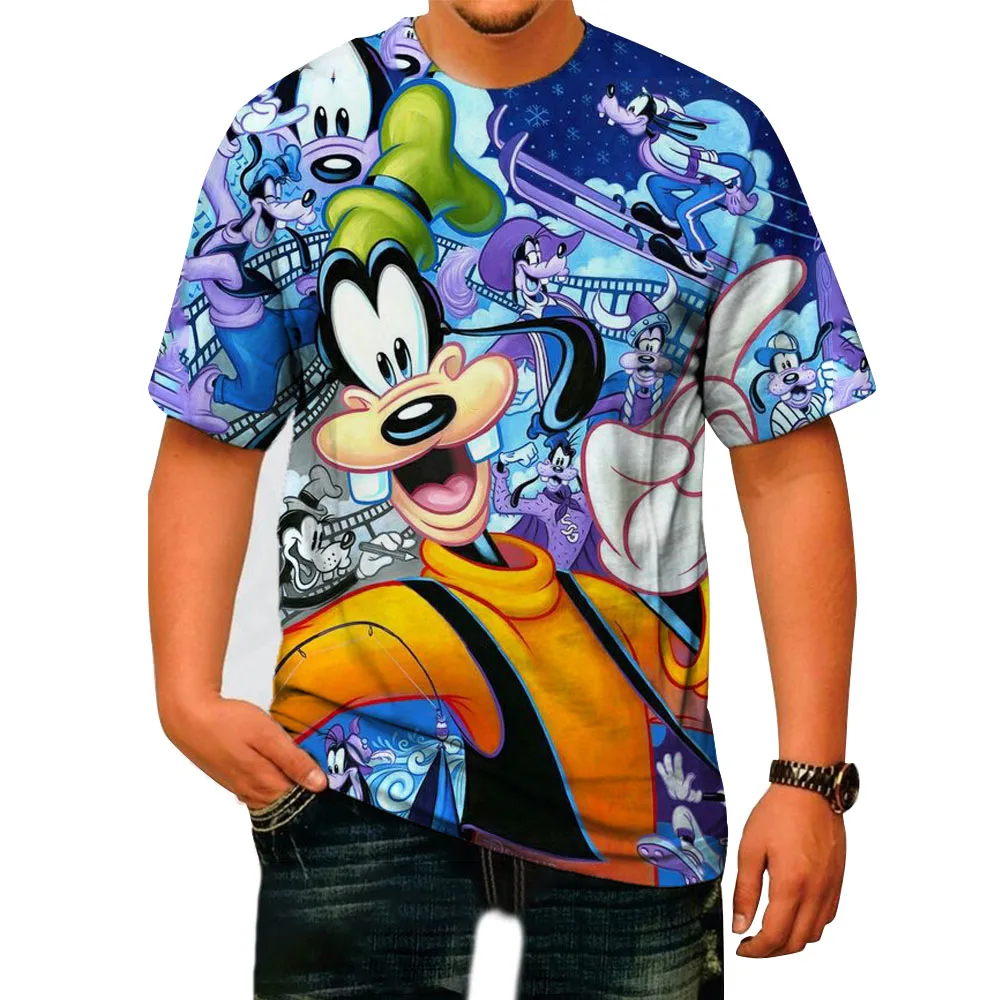 fashion men\'s round neck short-sleeved T-shirt 2024 new trend brand Disney Goofy print boys summer Harajuku casual all-match