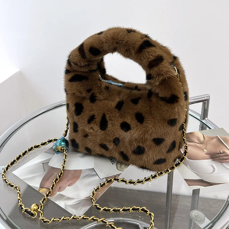 Winter Mink Fur Bag Fashion Furry Fur Handbag Single Shoulder Crossbody Bag Luxury Warm Fur Wrist Bag Female Shopping Bag