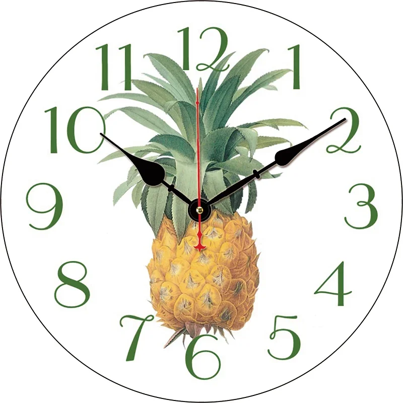 Pineapple Kitchen Round Wall Clock Large Dinning Restaurant Cafe Decorative Wall Clock Silent Non-Ticking Nice For Gift