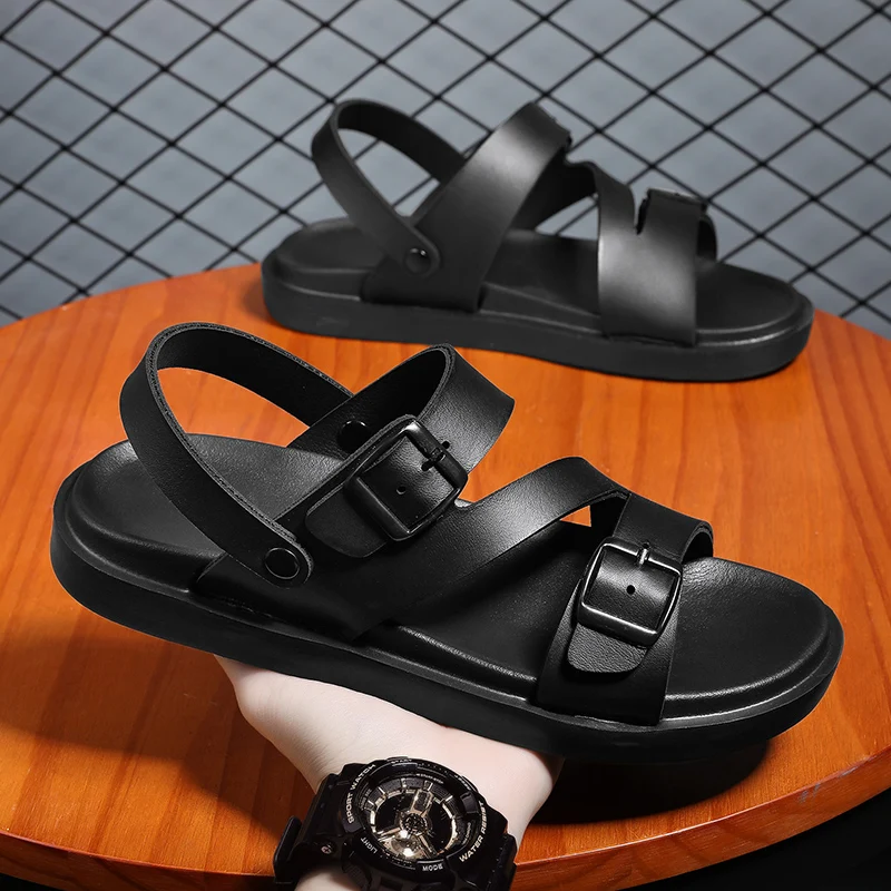 Men Sandals Buckle Summer 2023 New Casual Beach Shoes Soft Bottom Breathable Non-slip Men's Dual-use Sandals Slippers Men