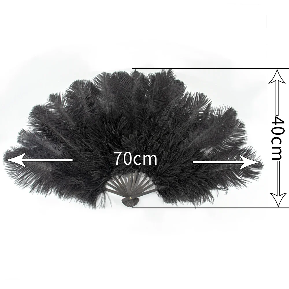 1/2PCS Black White Fluffy Ostrich Feather Fan 70CM Natural Feathers Handheld Fans for Wedding Carnival Dance Performance Props
