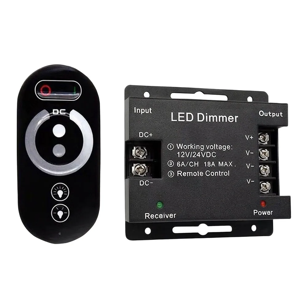 LED Strip Dimmer Controller 12V 24V 18A Touch Panel Remote For Monochromatic Light Bar Power Regulator