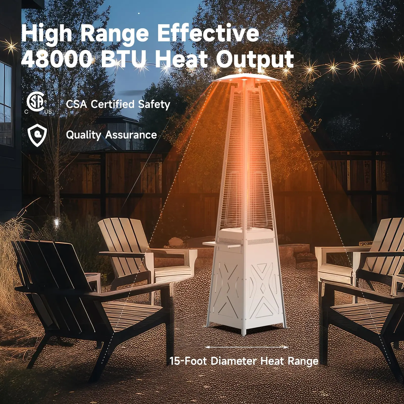 48,000 BTU Outdoor Propane Patio Heater,Patio Pyramid Flame Heater with Wheels and Lid,Portable Outdoor Heater for Large Spaces