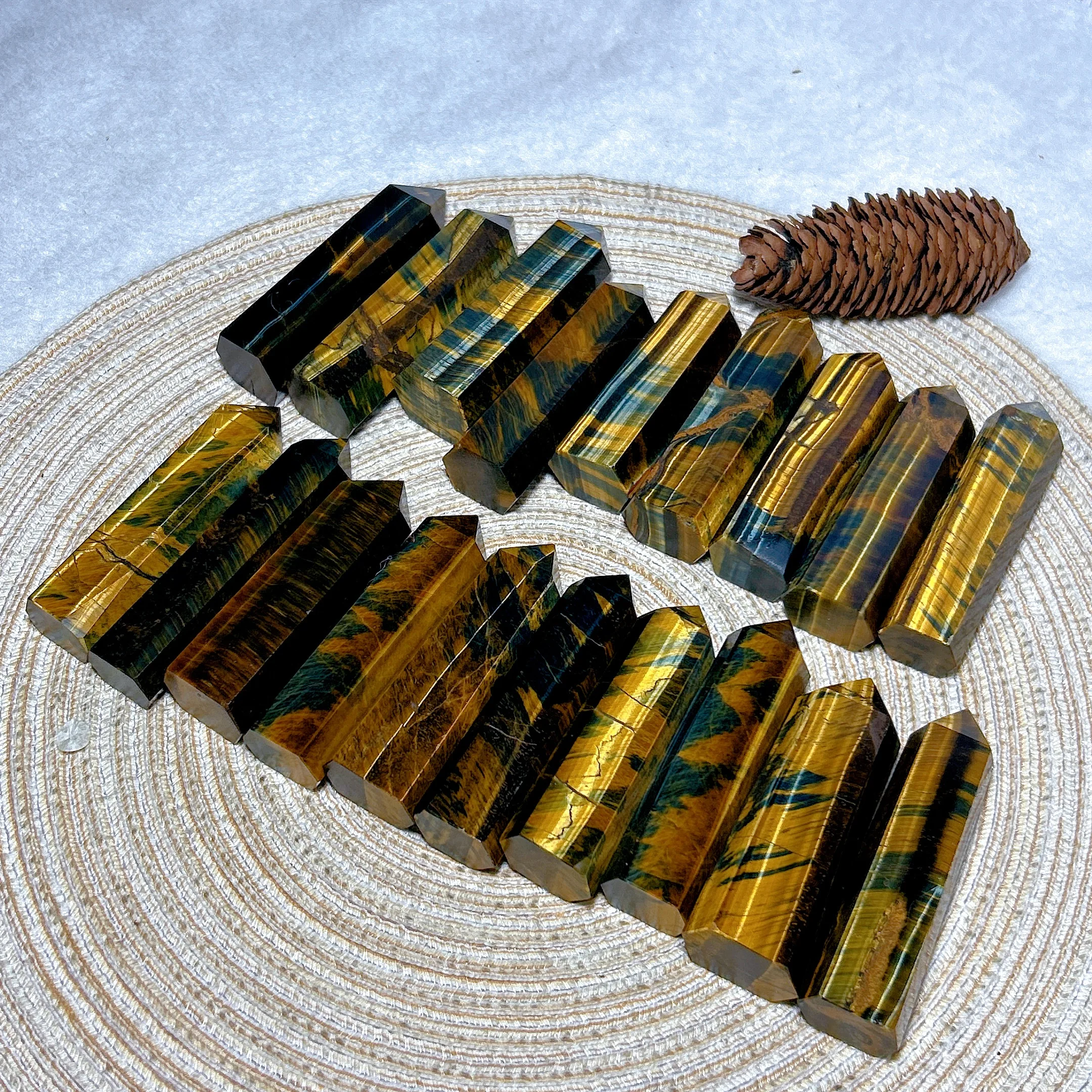 Healing  High Quality Natural Crystals Blue With Yellow Tiger Eye Tower Flashy Stone Reiki Home Decorations Mineral Energy Gift