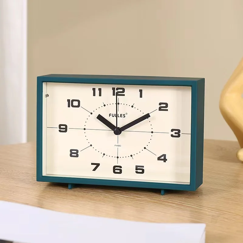 5'' ABS Square Vintage Night lamp Alarm clock Old Men Children Bedroom Mute Number Pointer Clock Fashion Simple Home Decoration