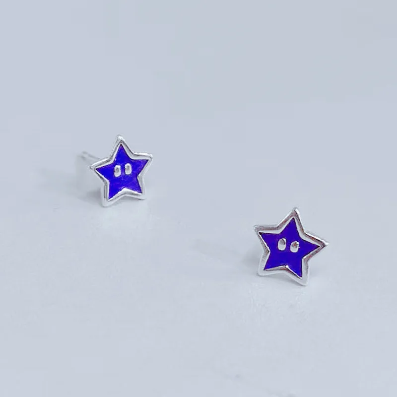 New Sweet Star 925 Sterling Silver Jewelry Simple Compact Blue Five-pointed Star Exquisite Earrings  TYB615