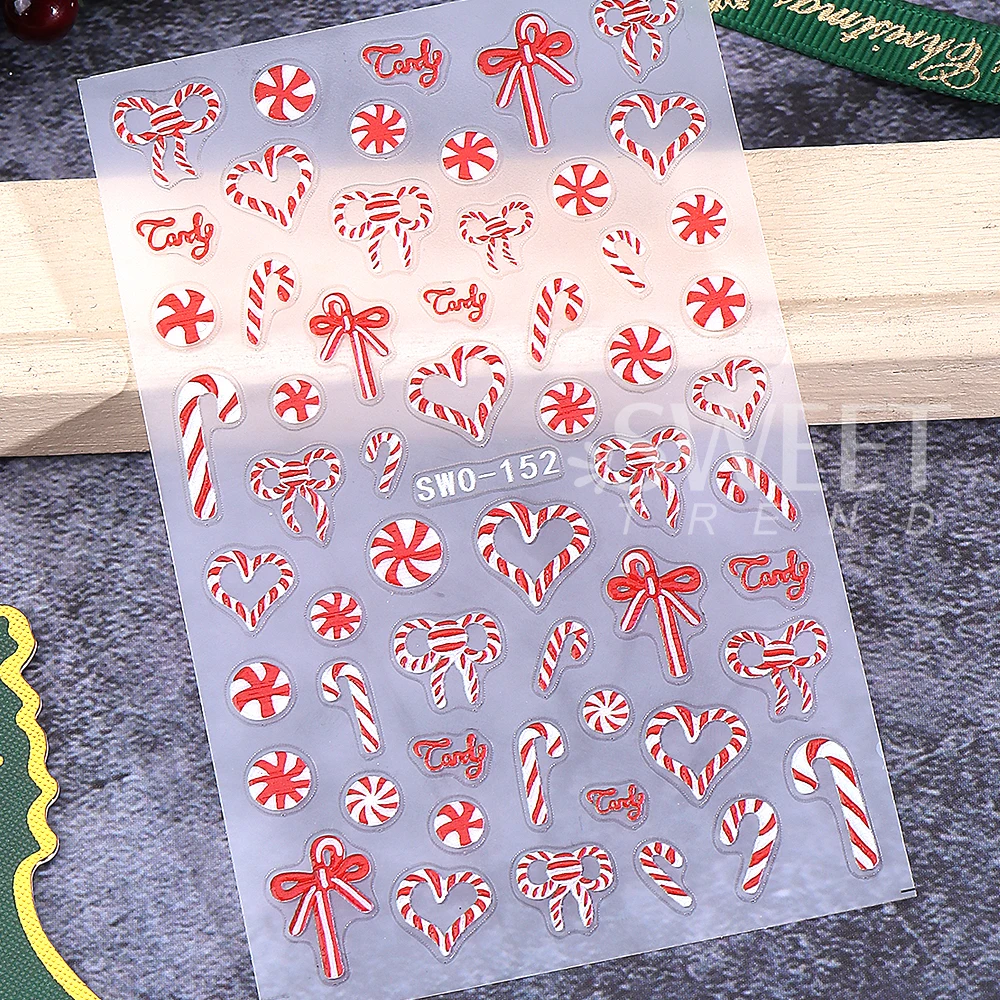 5D تنقش الأحمر كاندي مسمار ملصق الحب القلب القوس مسمار الفن لاصقة تزيين الشارات عيد الميلاد الشتاء DIY بها بنفسك مانيكير مستلزمات الأظافر #4