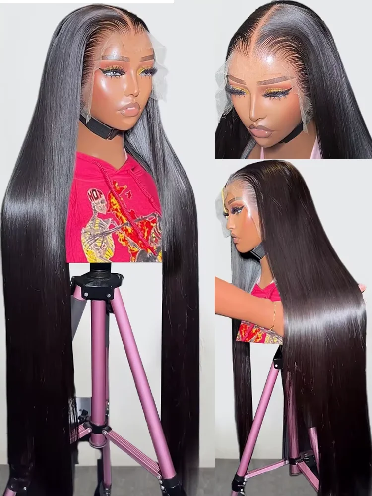 Wear Go 100 pelucas de cabello humano sin pegamento frente de encaje HD 13x6 Frontal 40 pulgadas trenzado medio hueso brasileño recto 250 densidad Pre P