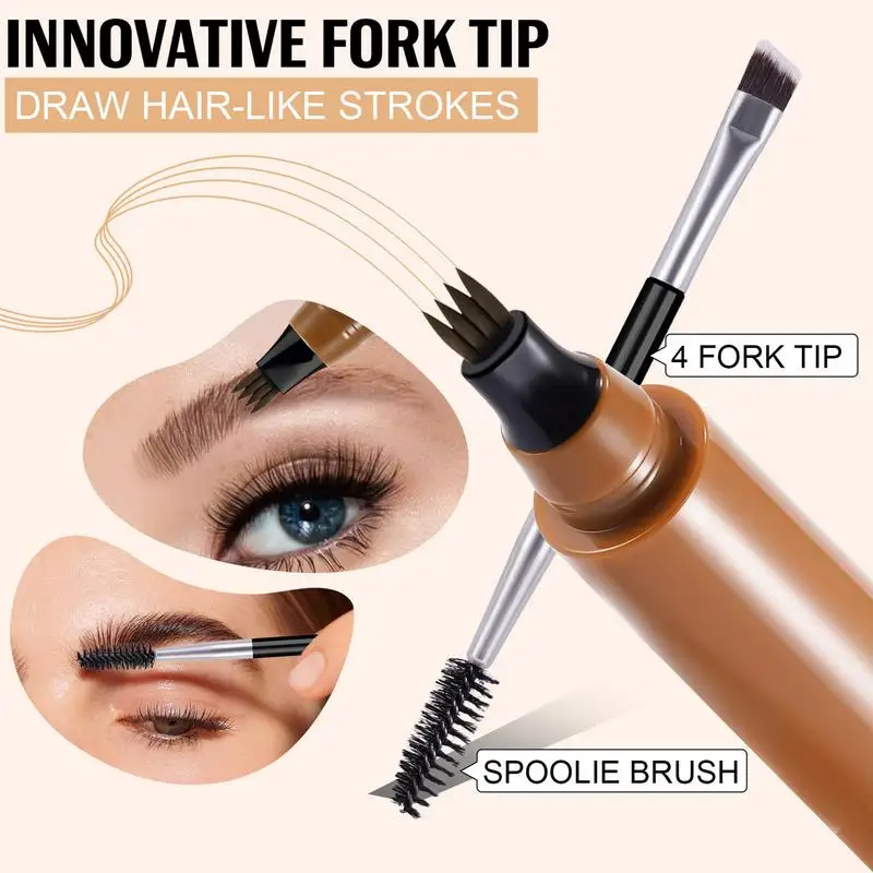 4-Tip Wenkbrauwpotlood Waterdicht 4 Vork Tip Wenkbrauw Tattoo Potlood Cosmetische Langdurige Natuurlijke Donkerbruine Vloeibare Wenkbrauwpen
