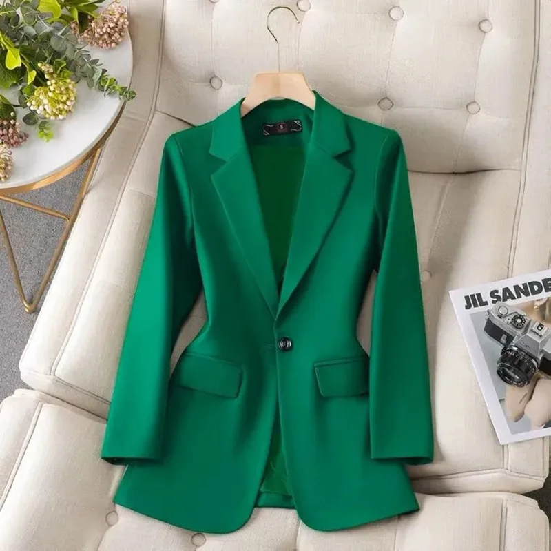 

New Spring Autumn Womens Solid Formal Blazer Coat Female Long Sleeve Single Button Straight Jacket For Office Ladies Work Wear