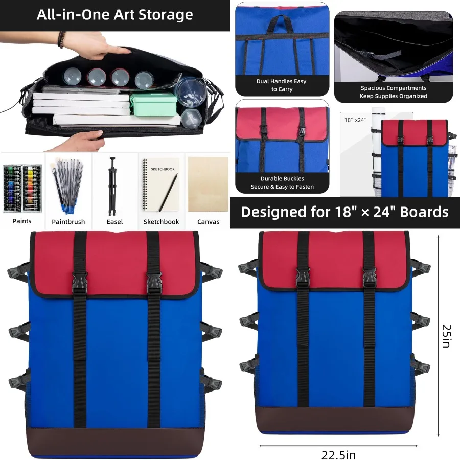 กระเป๋าใส่ผลงานศิลปะ JJRING สำหรับศิลปิน: กระเป๋าเดินทางอเนกประสงค์พร้อมช่องป้องกันสำหรับใส่โปสเตอร์