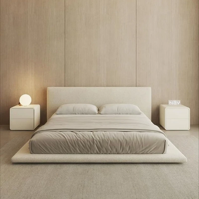 Japanese-style tatami, floor-to-ceiling fabric bed, modern simplicity, double cream style, master bedroom bed