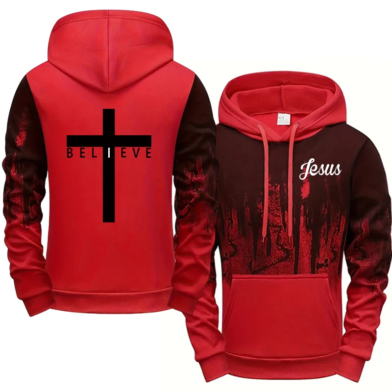 Kapuzenpullover im Jesus-Christus-Stil für Herren, hochwertige, kreuzbedruckte Kapuzenpullover, ganzjährig, täglich, lässig, sportlich, modisch – Detail 5