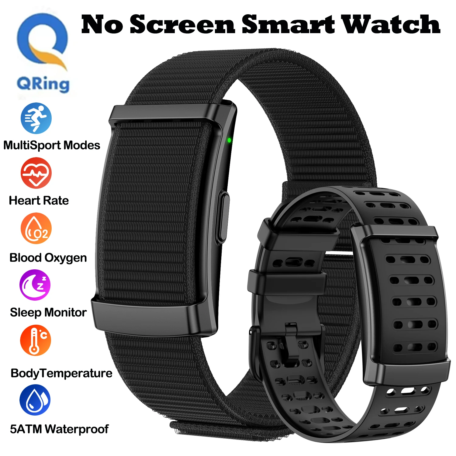 No Screen Smart Watch Men's Sports Outdoors Fitness Heart Rate Body Temperature Monitor AI Analysis Call Alert Smartwatch