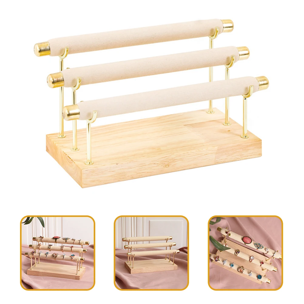 

Wooden Ring Holder Display Rack With Lining Portable Jewelry Storage Organizer Solid Wood Ring Stand Rack For Rings