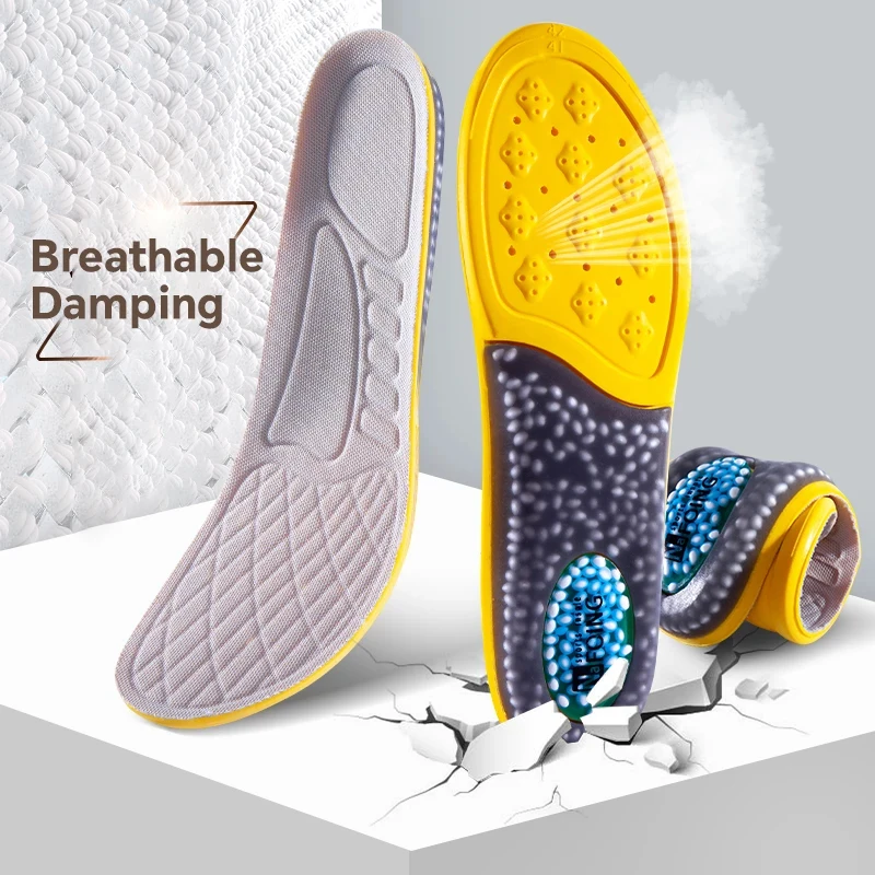 1Pair Sports Insoles for Shoes Soft Yellow PU Memory Foam Breathable Shock-Absorbing Cushioning Optimal Men Women Foot Care Pad view 5