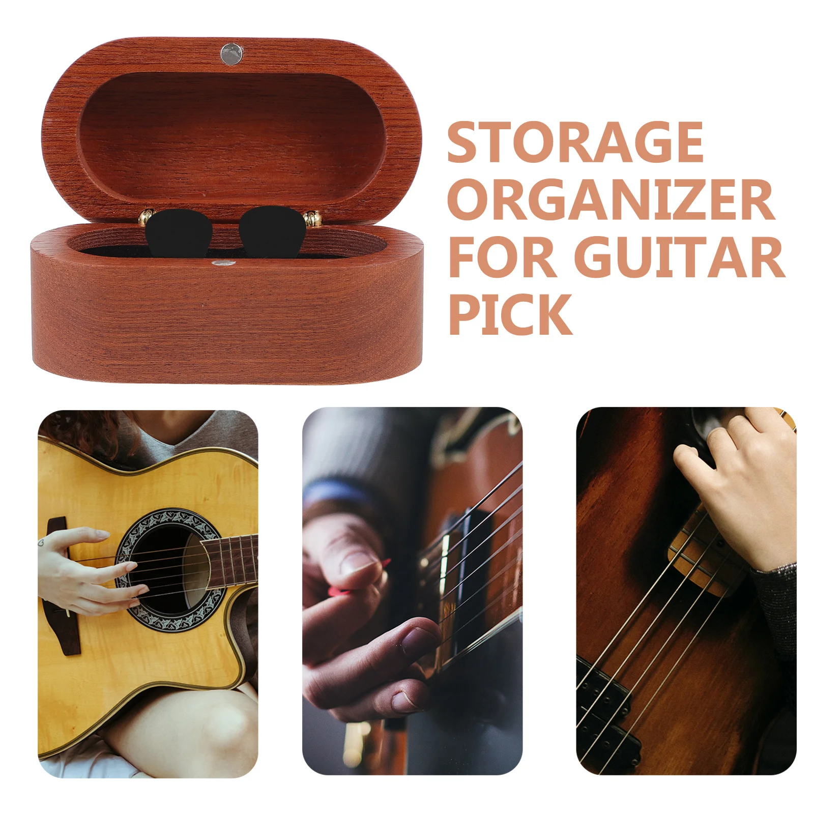 

Guitar Storage Case Solid Wood Plectrum Container Organize Base Accessory