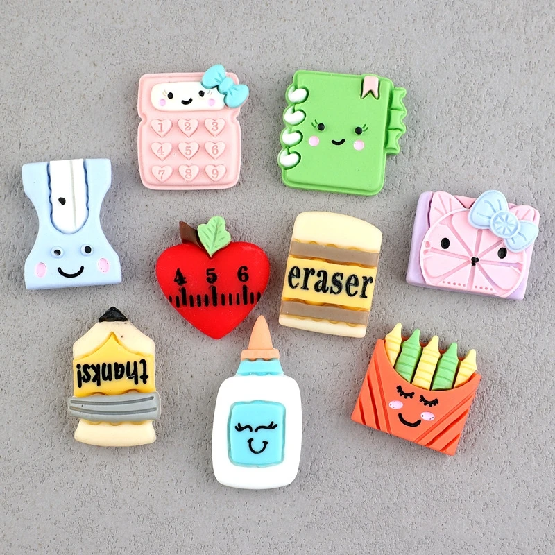 20Pcs Cartoon Stationery Flatback Resin Cabochon Scrapbook Applique DIY Storage Box Pencil Phone Decoration Jewelry Accessory