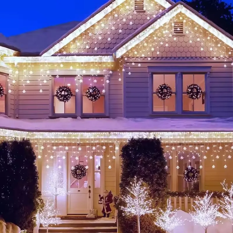 Guirnalda de luces LED con copos de nieve de Navidad, luces de cortina de hadas intermitentes para fiestas, bodas, decoración navideña, artículos para el hogar