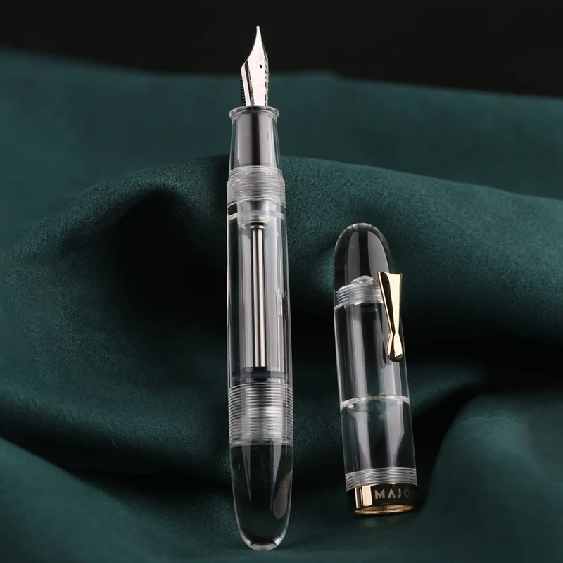 C4 Eyedropper Fountain Pen Medium Nib, Transparent Acrylic Big Size Writing Pens For Office Business With Box