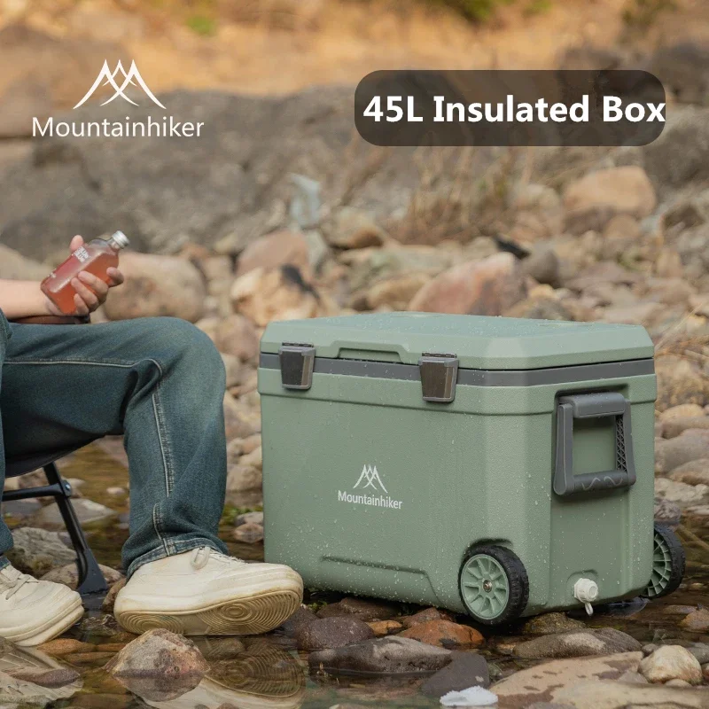 MOUNTAINHIKER 45L TingWu Green Handle Insulated Box Outdoor Camping Cool Fishing Refrigerated Fresh Portable Car Storage Box