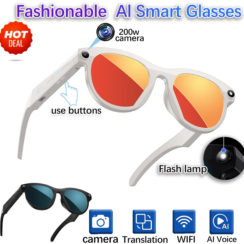 

New Smart Glasses BT Call Real time AI Voice Translation Function Outdoor Sports Intelligent Fashionable Flashlight Glasses
