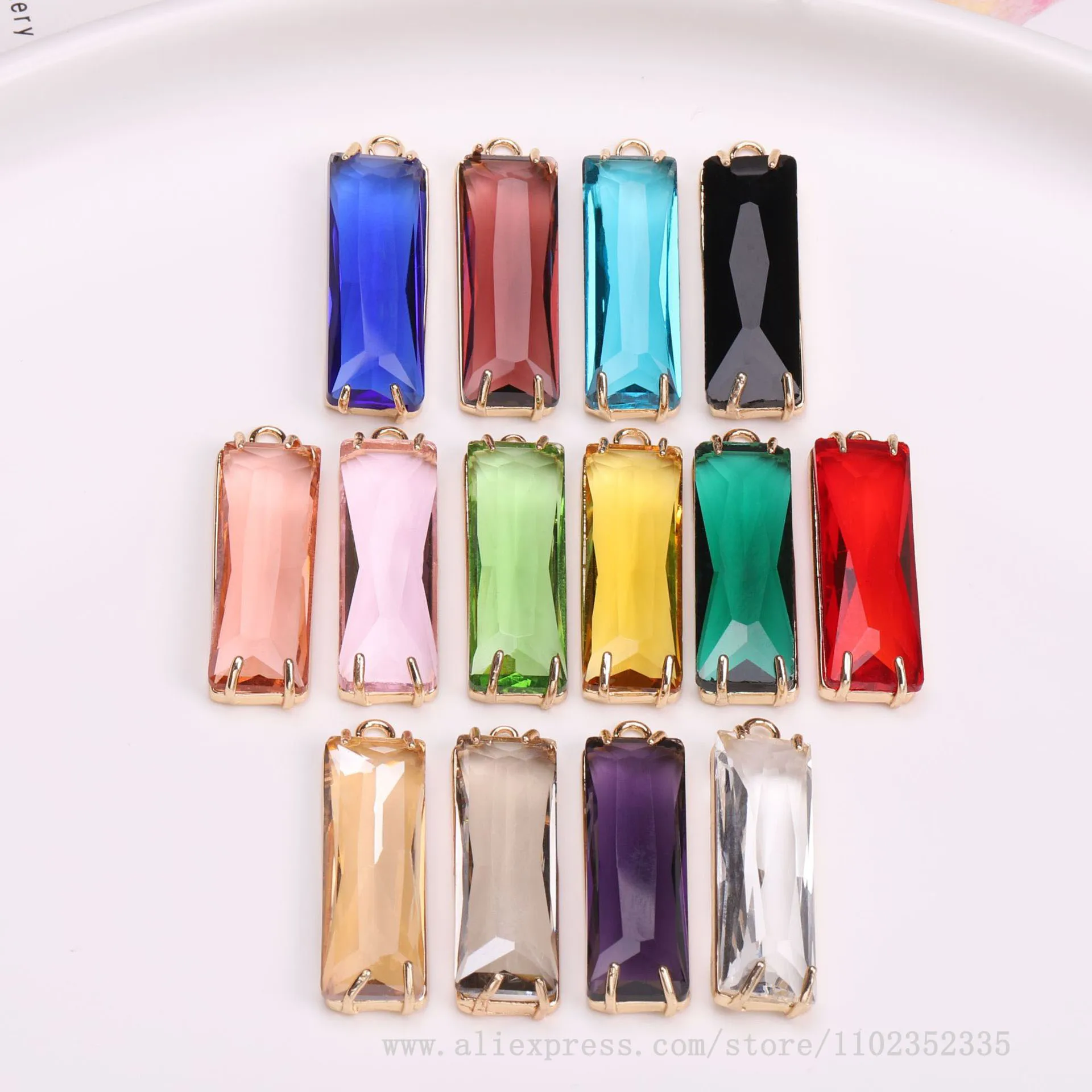 10pcs/ Bag  DIY Handmade Accessories Copper Claws Colored Crystal Glass Rectangular Earrings Necklace Pendant