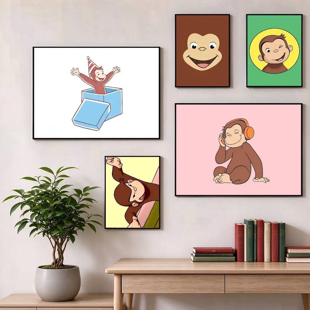 Curious George  Poster Waterproof Wall Art Sticker For Bar Living Room Vintage Decor High Quality Print Gift