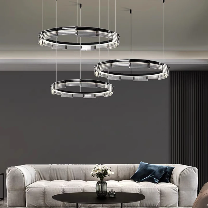 aluminio circulo teto led lustres luminaria de vidro moderno preto pendurado lampadas para sala de estar decoracao para casa 01