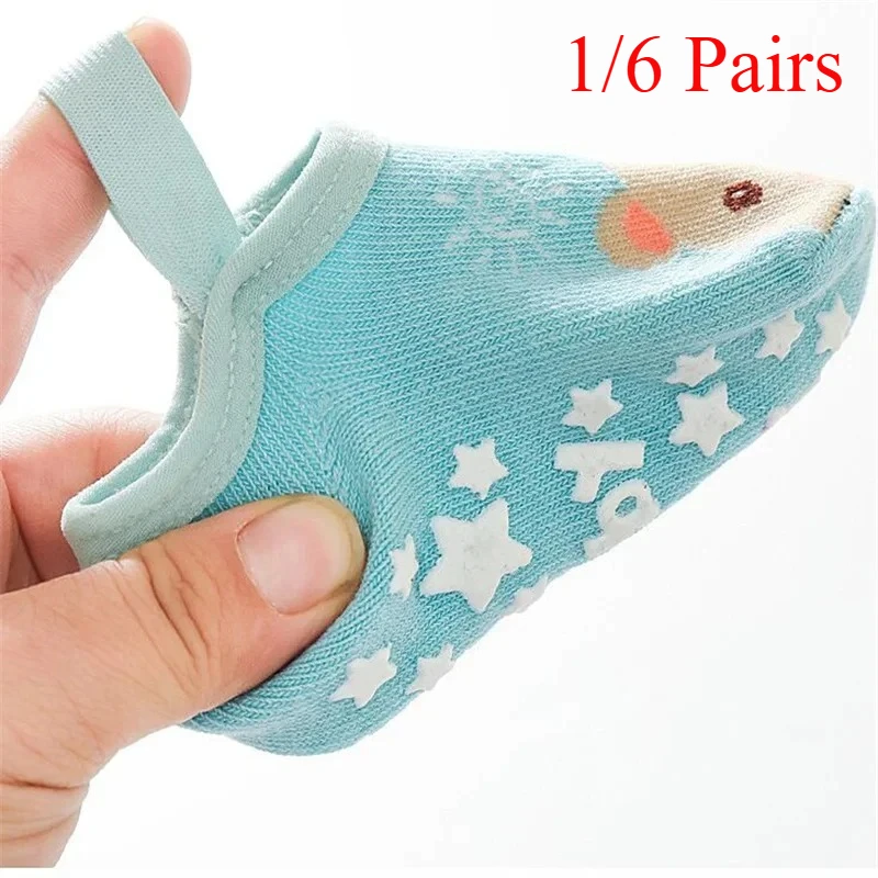 

1/6Pairs Newborn Non Slip Floor Socks Cartoon Animal Soft Cotton Infant Socks For Boys Girls 0-3Years Indoor Toddler Short Sock