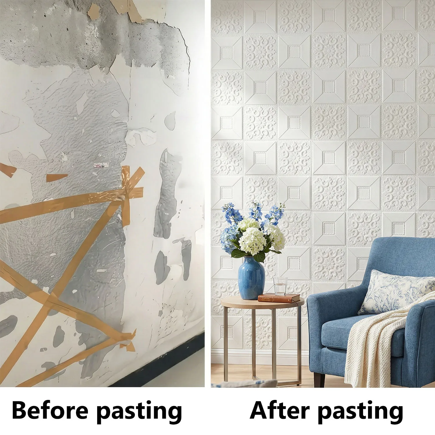 

1-10 PCS 70*70cm 3D Wall Panel Modern White Texture IXPE 3D Wall Panel for Living Room, Lobby, Bedroom, Hotel and Office Decor