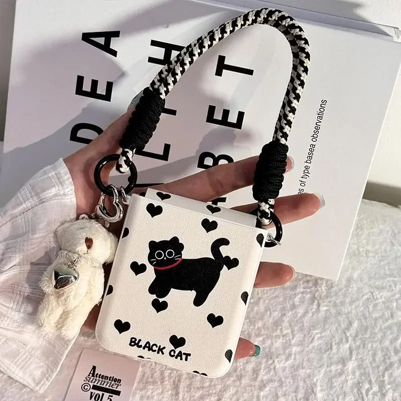 

Cute Flip Leather Phone Case For Samsung Galaxy Z Flip 6 Zflip5 4 Oppo Find N3 N2flip/Xiaomi Mix Flip Case With Cartoon Pendant