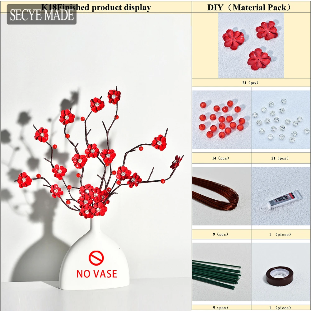 

Handmade Plum Blossom Wedding Home Decoration DIY Craft Supplies Gift Chinese Style Red Alloy Flower DIY Material Package K18
