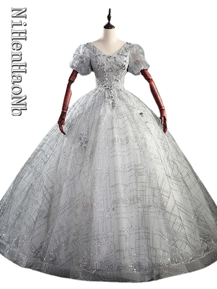 

Vestidos De 15 Sweet Puff Sleeves Quinceanera Dresses Luxury Party Dress Classic V-neck Ball Gown Prom Dress