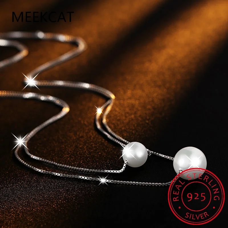 925 Sterling Silver Temperament Sweet Double Layer Round Pearl Pendant Necklace Choker For Women Wedding Jewelry Gift DS1869