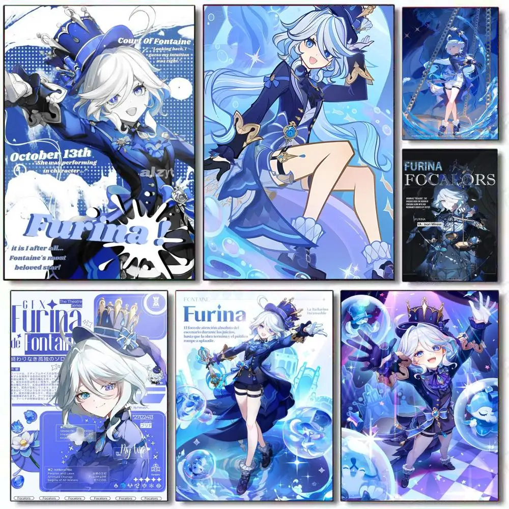 Genshin Impact Furina картина каллиграфия премиум водостойкий холст плакат настенное искусство для гостиной спальни украшение дома