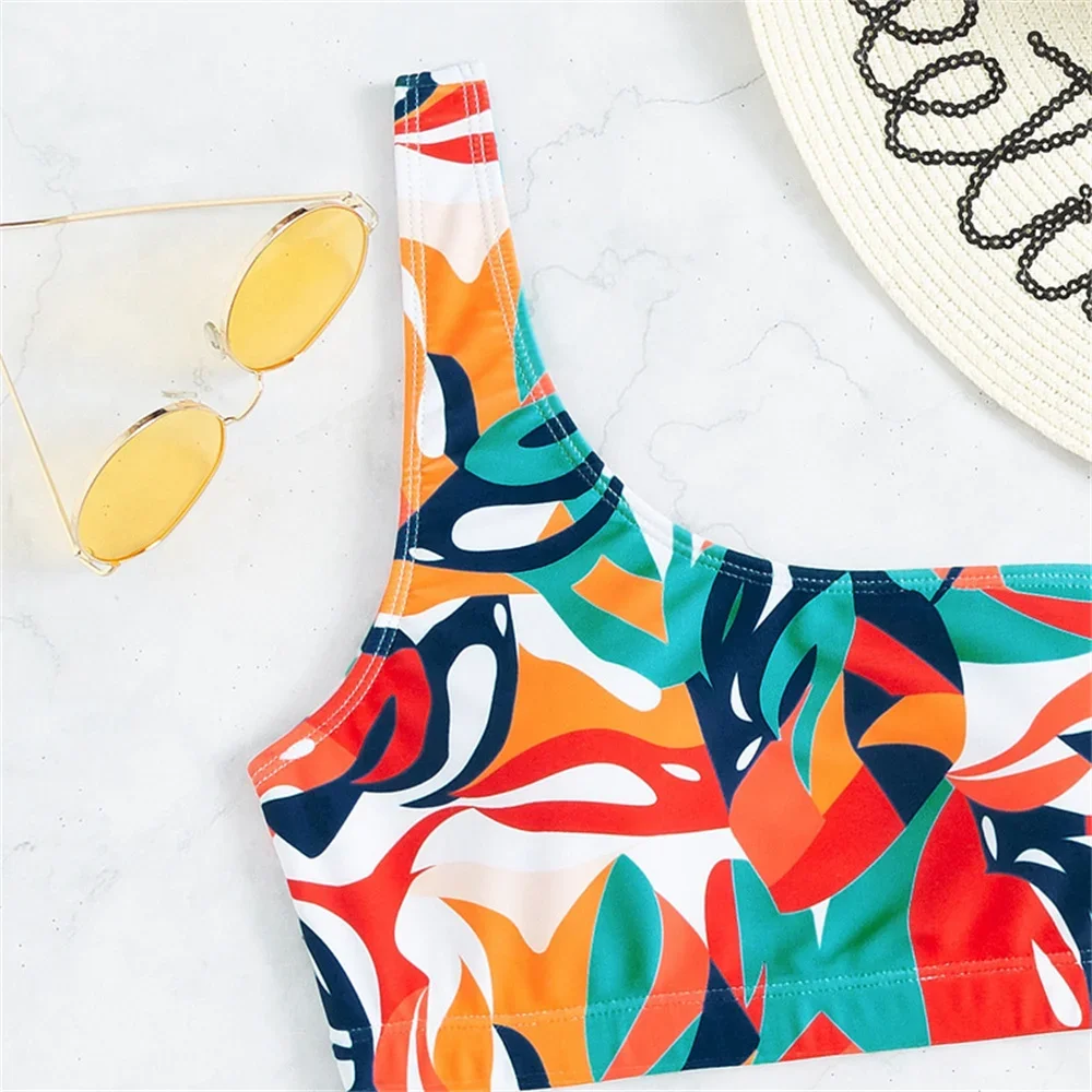 Sexy One Shoulder Bikini Trend Print Y2K Swimsuit Push Up High Waist Vacation Swimwear Women Brazilian Beach Outfit Bathing Suit