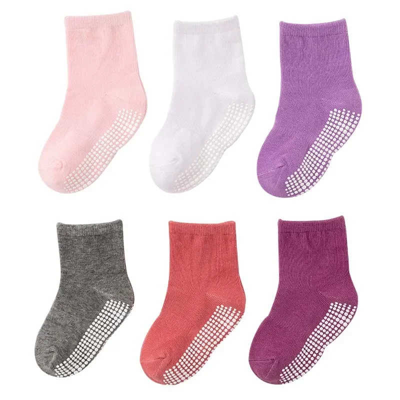 1 Pairs Crew Grip Socks -Cozy Warm Non Slip Socks - Baby Toddler Infant Newborn Kids Boys Girls Cotton Socks Random Color