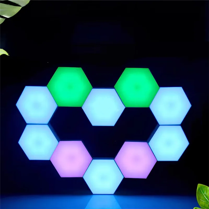 

FYBL-Hexagon LED Light Remote DIY Geometry Hex Light Touch Sensitive RGB Colorful Wall-Mounted Panels For Bedroom Living Room
