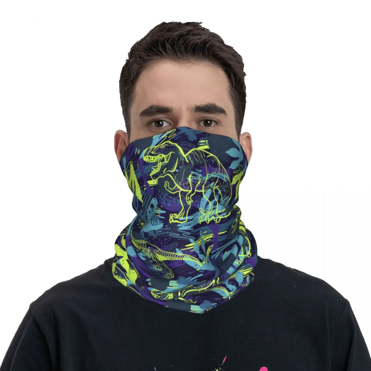 Écharpe de cou bandana bleu dinosaure pour adulte, vêtements de sauna multi-usage, vêtements de pêche unisexes, blanc, hiver