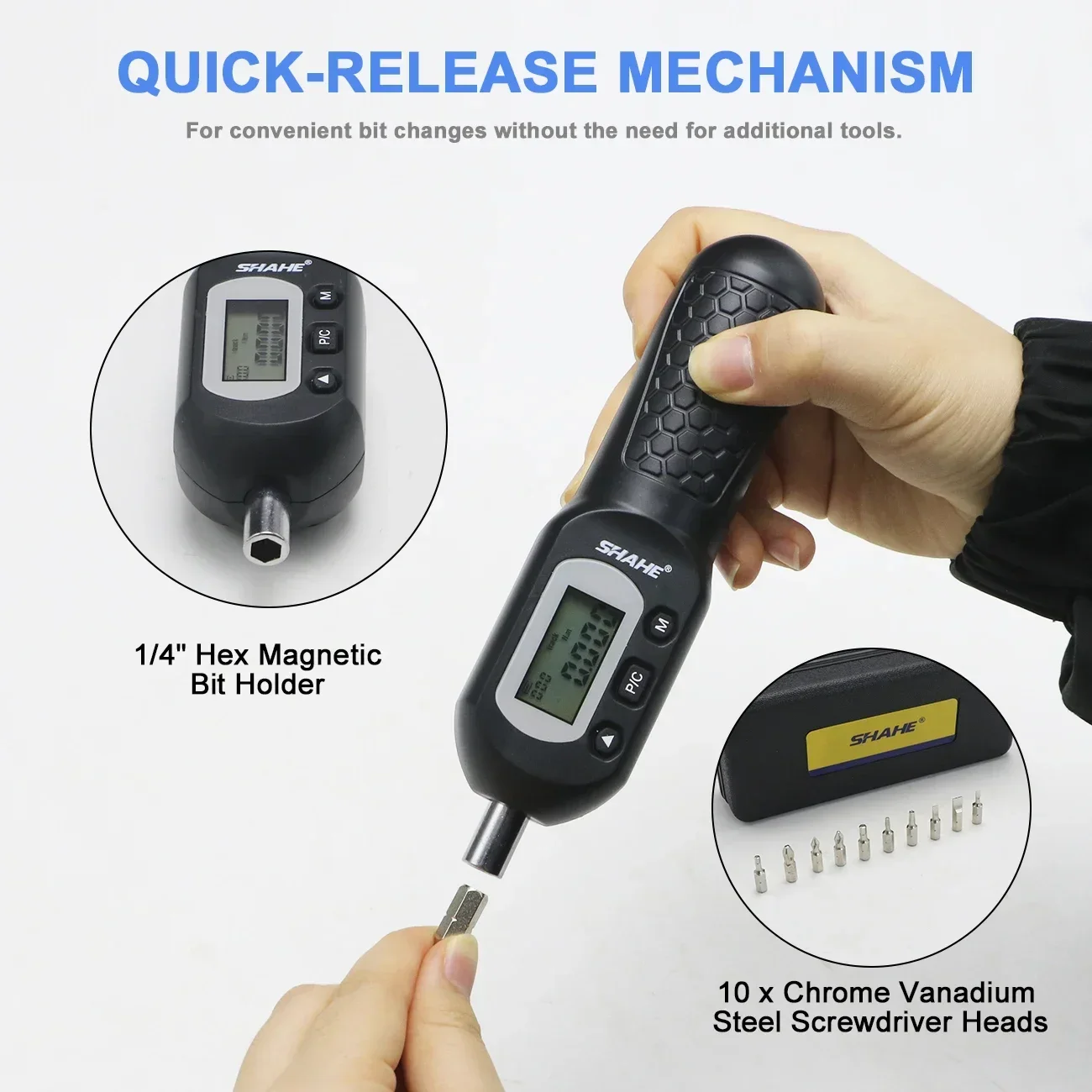 Shahe-ブザーとLEDインジケーター付きの電気技師のトルクドライバーレンチセット、デジタルトルクドライバー、精度 ± 2% 、1/4インチ