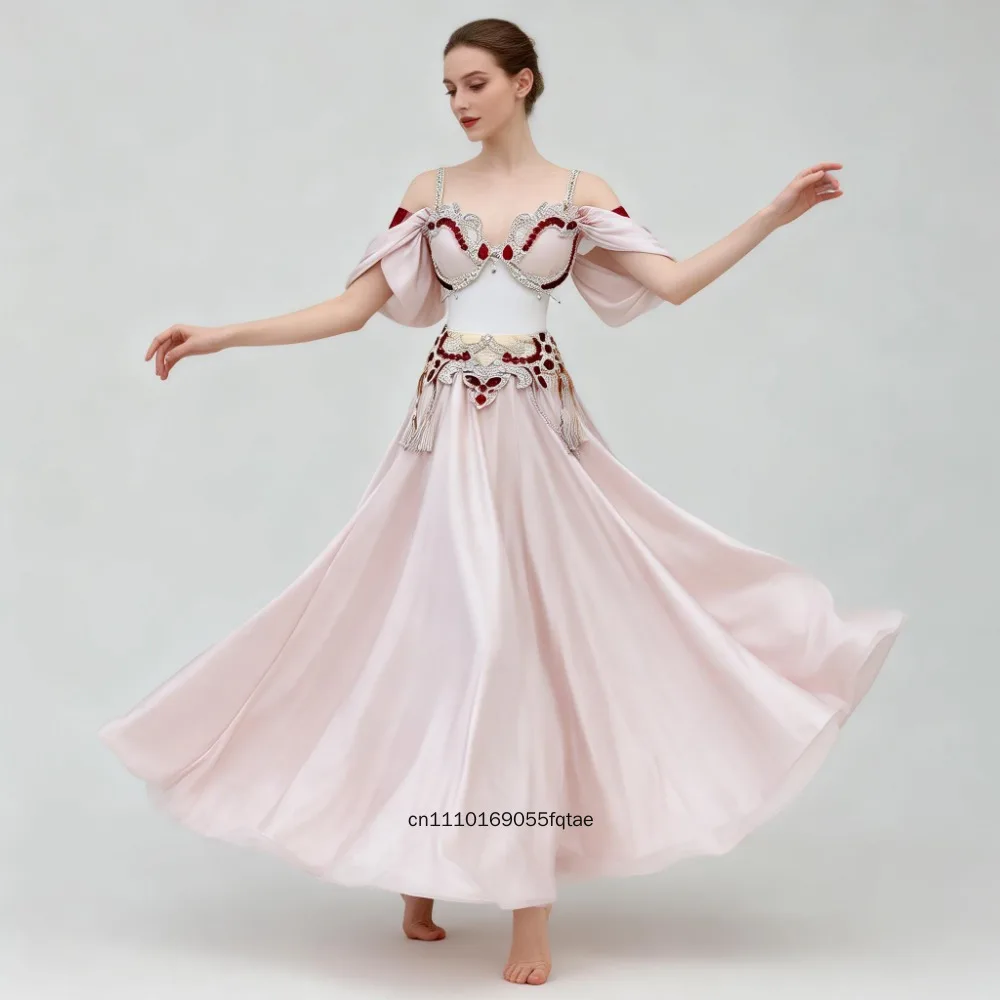 Belly Dance Handmade Rhinestone Vintage Costume Tassel Sexy Slim Fit Big Swing Dress Women Group Performance Outfit