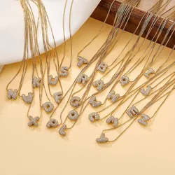 HECHENG,Golden Plated Brass Inlaid CZ Stone Letters Balloon Bubble A-Z Initials Pendant Necklace Couple Ladies Fashion Jewellery
