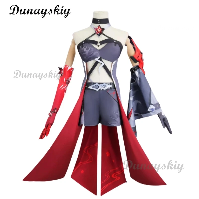 أزياء Acheron التأثيرية لعبة Honkai Star Rail Cos فستان مثير أحمر أرجواني موحد شعر مستعار لحفلات الهالوين كرنفال للنساء والفتيات