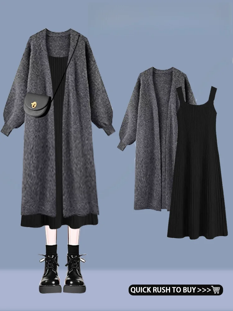 

Soft Gentle Autumn Winter Tea System Knitted Sweater And Skirt Set Long Two Piece Set Comfortable Casual Faion Women's Wear