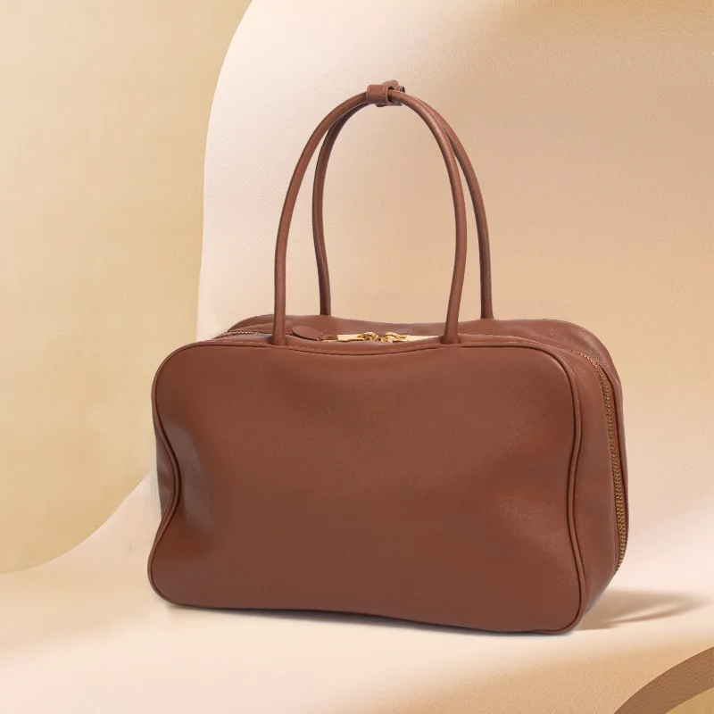 

Exquisite Cowskin Long Handle Briefcase Chocolate Brown Leisure Cowhide Leather Women Shoulder Bag High Quality Ladies Handbag