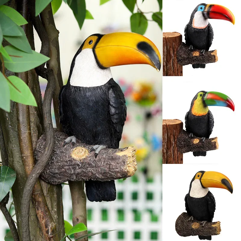 Yellow Beak Toucan Fake Bird Sculptures Simulation Bird Statue & Figurines Garden Resin Ornaments Yard Tree Outdoor Decorations