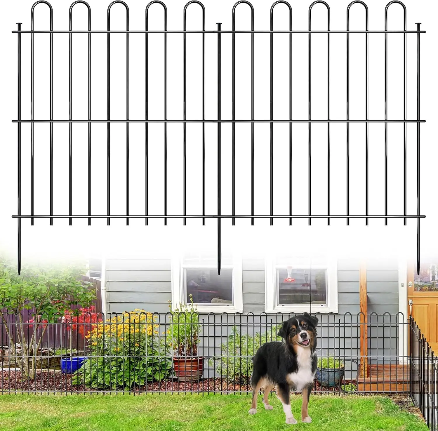 25 Panels Decorative Garden Fence, 50ft X 32in Rustproof Metal Animal Barrier Fence, No Dig Fence Garden Fence, Arched Flower