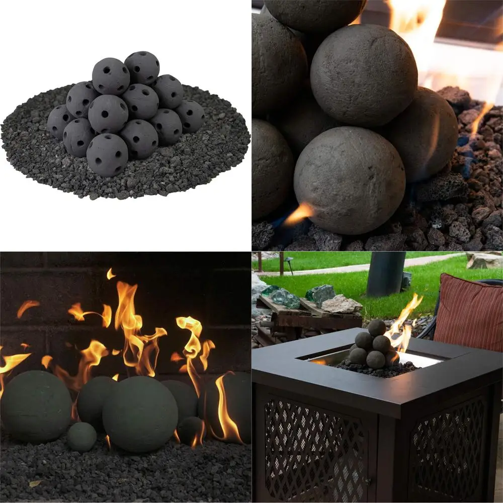 

Набор из 20 современных полых керамических огневых шаров диаметром 3 дюйма для внутренних и наружных каминов - стиль бетона с эффектом браширования, цвет полуночно-черный